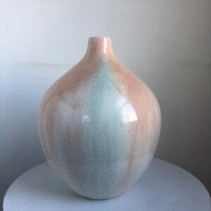 Vintage Swirling Pastel Vase - 80s Jungalow Decor - Pink, Blue, Beige Vase